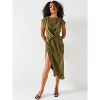 V By Very Gold Trim Midaxi Dress - Khaki
