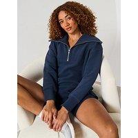 Sweaty Betty Womens Training Peaceful Rib Half Zip Sweatshirt - Navy
