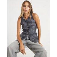 River Island Pin Stripe Longline Waistcoat - Grey