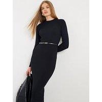 River Island Long Sleeve Crew Midi Dress - Black