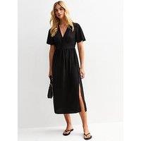 New Look Black Lace Trim Button Through Midi Dress