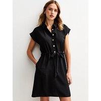 New Look Black Drawstring Waist Short Sleeve Mini Shirt Dress