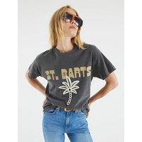 River Island Short Sleeve St Barts Crochet Palm T-Shirt - Grey