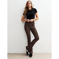 New Look Leopard Print Jersey Kick Flare Leggings - Brown