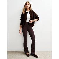 New Look High Waist Jersey Kick Flare Leggings - Dark Brown