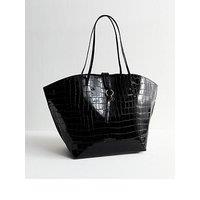 New Look Black Textured Faux Leather Large Tote Bag