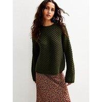 New Look Khaki Stitch Knit Jumper - Green