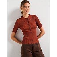 Mango V-Neck Ribbed Knit Sweater - Red