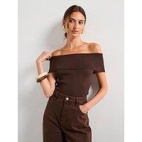 Mango Strapless Knitted Top - Brown