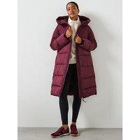 Mango Long Hooded Padded Anorak - Red