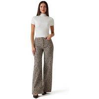 Guess Wide Leg Animal Print Trousers - Brown