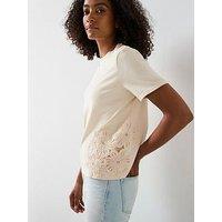 Mango Floral Embroidered Cotton T-Shirt - Cream