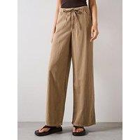 Mango Wide Leg Denim Trousers With Belt - Beige