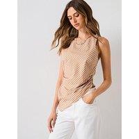 Mango Asymmetrical Striped Cotton Top - Brown
