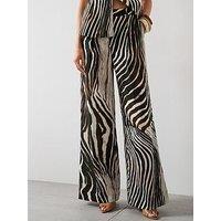 Mango Zebra Print Linen Pants - Brown