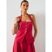 Mango Linen Blend Suit Waistcoat - Red