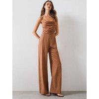 Mango Long Jumpsuit With Draped Neckline - Brown