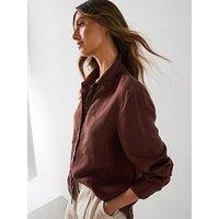 Mango Straight-Cut Lyocell Linen Blend Shirt - Brown