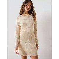 Mango Knitted Dress With Embroidered Flowers - Beige