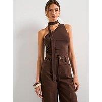 Mango One Shoulder Drape Top - Brown