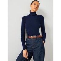 Mango Roll Neck Fine Knit Jumper - Navy