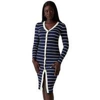 Guess Long Sleeve V Neck Striped Andrea Midi Dress - Blue