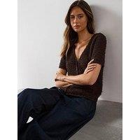 Mango Short Sleeved Boucle Cardigan - Brown
