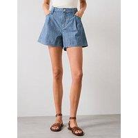 Mango Mid Rise Striped Denim Shorts - Blue