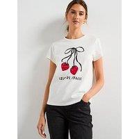 Mango Printed Cotton Blend T-Shirt - White