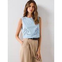 Mango Embroidered Crop Top - Blue