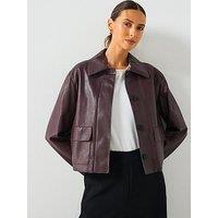 Mango Leather Effect Jacket With Pockets - Red