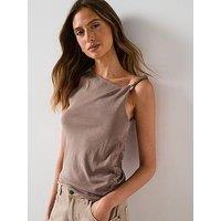 Mango Asymmetrical Knitted Top With Straps - Beige