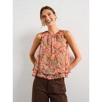Mango Floral Pleated Blouse - Red