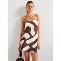 Mango Printed Satin Dress - Brown