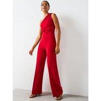 Mango One Shoulder Jumpsuit - Red
