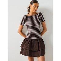 Mango Mixed Striped Dress - Brown