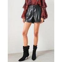 Mango Faux Leather Shorts - Black