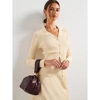 Mango Ribbed Lapel Cardigan - Cream