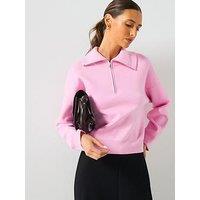 Mango Knitted Sweater With Zip Collar - Pink