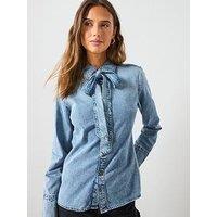 Mango Denim Shirt With Bow