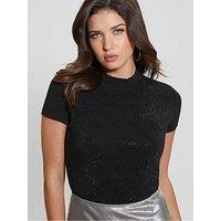 Guess Short Sleeve Mock Neck All Over 4G T-Shirt - Black