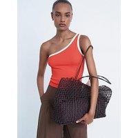 Mango Asymmetric Top With Contrast Trim - Red