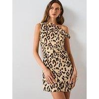 Mango Asymmetrical Animal Print Dress - Beige