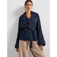 Mango Short Denim Trench Coat With Belt - Blue