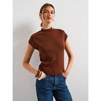 Mango Short-Sleeved Fine Knit Sweater - Brown