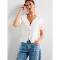 Mango Knitted Cardigan With Jewel Button - White