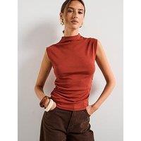 Mango Ruched Fitted Top - Red