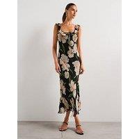 Mango Floral Print Dress With Ruffle Detail - Black