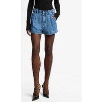 7 For All Mankind Pleated Denim Shorts - Mid Wash
