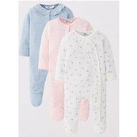 The Very Collection Baby Girls Pointelle 3 Pack Sleepsuits - Blue